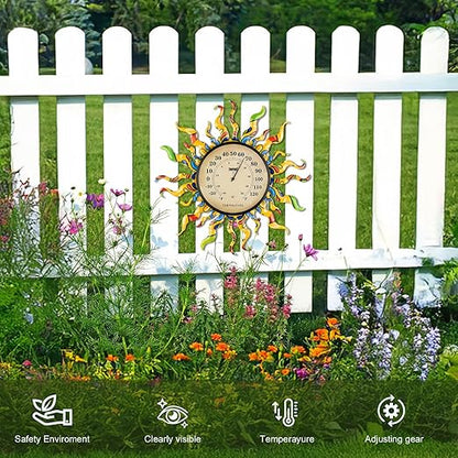 pealstar Large Outdoor Thermometer Waterproof Wall Thermometer Decorative Metal Sun Outdoor Thermometers for Patio Garden Yard Living Room Decor