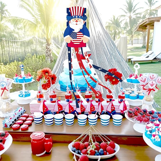 40 Inches Uncle Sam Windsock Decoration, Patriotic USA Themed Hanging Outdoor Wind Sock Ornament with Red, White, Blue Streamers, 'USA' Lettering, and Stars for 4th of July, Memorial Day, Veterans Day
