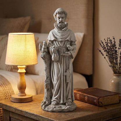 St Francis Garden Yard Decor Statues 30.7 Inch Saint Francis of Assisi Catholic Christian Lawn Patio Outdoor Sculptures Magnesium Oxide Stone Garden Art Decorations，Grey