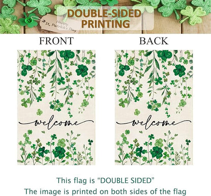 Baccessor St Patrick's Day Welcome House Flag 28 x 40 Inch Vertical Double Sided Green Shamrock Clover Lucky Large Yard Burlap Spring Rustic Happy Saint Patty's Day Irish Outdoor Decoration