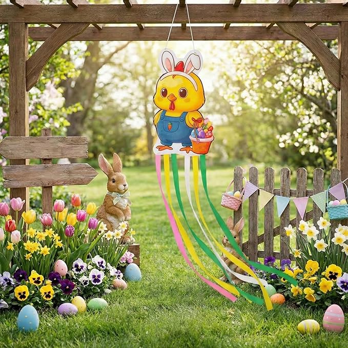 Soulchen Easter Chick Windsock Decorations for Outside 40'' Windsocks for Easter Day Decorations Hanging Chick for Farmhouse Garden Home Yard Decor
