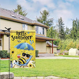 Summer Garden Flag 12x18 Inch Hello Summer Bee Honeycomb Beach Chair Sunglasses Cute Cartoon Design Outdoor Yard Porch Lawn Patio for Seasonal Farmhouse Home Decor