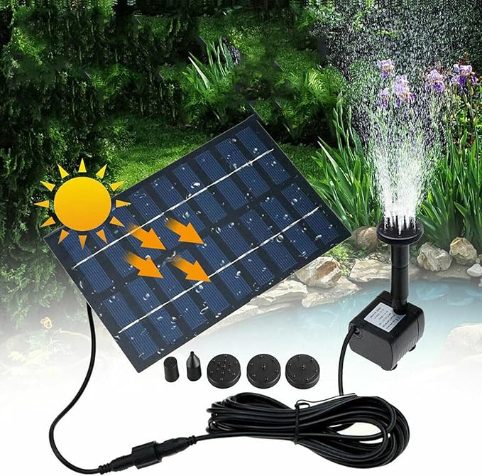 Solar Powered Fountain with 5 Size Spray Adapters Energy Saving Water Pump for Pond Garden Decor