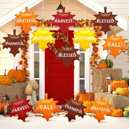 Leyndo 12 Pieces 14 Inch Thanksgiving Fall Inflatable Maple Leaf Outdoor Decorations Autumn Maple Leaf Inflatable Hanging Ornaments Decor Fall Blow up PVC Ornaments for Harvest Party Supplies