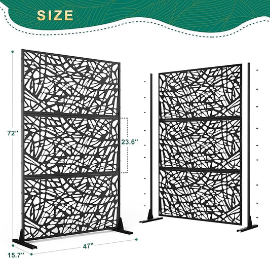 72" H×47" W Metal Privacy Screen Outdoor Privacy Screen Freestanding, Outdoor Privacy Screens and Panels for Patio Lawn Deck(Consists of 3 Panels)