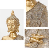 Golden Buddha Figurine - Meditating Seated Buddha Statue - Polyresin Statuary Meditation Figurine Altar Spiritual Decoration Indoor Outdoor Asia Sculpture for Garden, Patio, Deck, Porch Yard Art