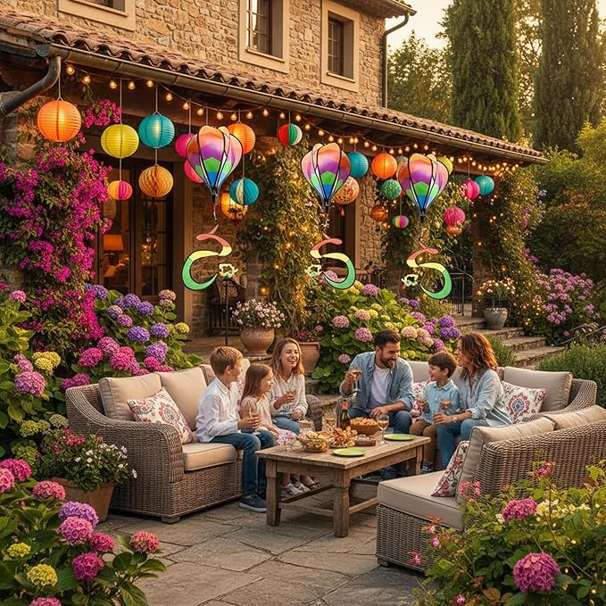 2 Pcs for Rainbow Hot Air Balloons Wind Spinner, Colorful Windsock Tail Hanging Decoration 3D Rotating Garden Windmills Hanging Geometric Twisters for Outdoor Yard Patio Porch Balcony Decoration