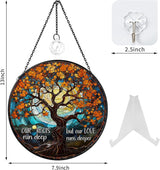 Tree of Life Stained Glass Window Hanging Family Tree Suncatcher for Door Home Decor Desk Decorations Gifts for Women (Glass-Roots Deep, 7.8x7.8 in)