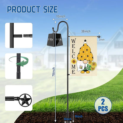 Ottsuls Garden Flag Stand, 2 Pack Heavy Duty Flag Pole Holder with Shepherd Hook for Yard Decoration, 60 INCH Sturdy Yard Flag Post Stake Outdoor Garden Flag Holder for 28''x40'' Flags (Without Flag)