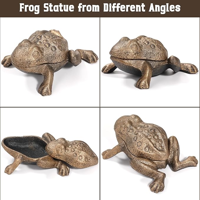 Outdoor Frog Key Hider, Cast Iron Frog Statue and Keys Hiders for Outside, Decorative Hidden Keys Holder, Antique Gold Hide a Key for Indoor Garden Yard Patio Decor
