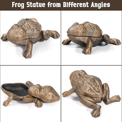 Outdoor Frog Key Hider, Cast Iron Frog Statue and Keys Hiders for Outside, Decorative Hidden Keys Holder, Antique Gold Hide a Key for Indoor Garden Yard Patio Decor
