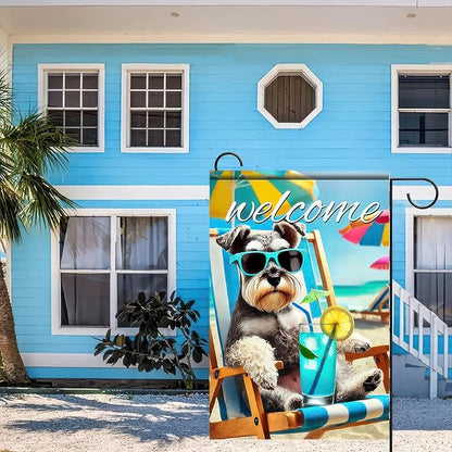 HOMETITUTE Summer Garden Flag Schnauzer Dog Flag 12x18 Vertical Double Sided Beach Welcome Seasonal Cute Puppy Yard Flag Outdoor Decoration for Porch Lawn Patio