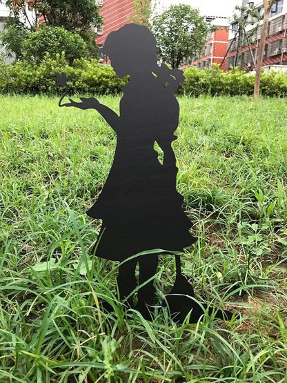 Butterfly Girl Silhouette Sculpture,Shadow Art Garden Figurines, Metal Garden Fence Stake for Lawn Outdoor Patio Home Decor (D)