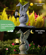 Solar Garden Dragon Statue: Outdoor Figurine with Lantern Lights Weatherproof Resin Decorations for Home Yard Lawn Porch Balcony Patio - Mothers Day Gifts for Mom Women Grandma