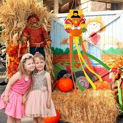 40 Inches Thanksgiving Turkey Windsock Decoration, Fall-Themed Hanging Outdoor Wind Sock Ornament with Football & Maple Leaf and Streamers for Porch, Yard, Garden, Autumn Harvest Decor