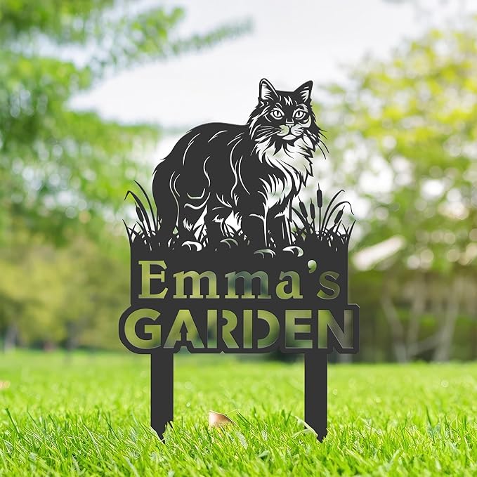 Personalized Cute Cat Kitten Metal Garden Sign,Custom Yard Sign With Stake,Outdoor Garden Décor,Pet Cat Lawn Garden Decorated Statue,Cat Sympathy Yard Metal Sign,Cat Lover Gifts Kailyard Plaque.