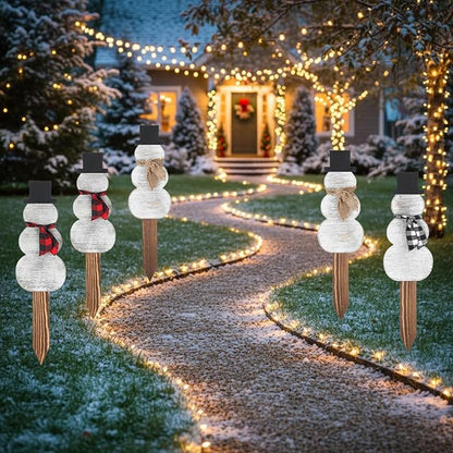 Amyhill 6 Pcs Wood Snowman Yard Stakes for Christmas Holiday Outdoor Farmhouse Snowman Decorations Xmas Garden Wooden Yard sign Decor with Stakes for Christmas Winter Lawn Patio Pathway Party Supplies