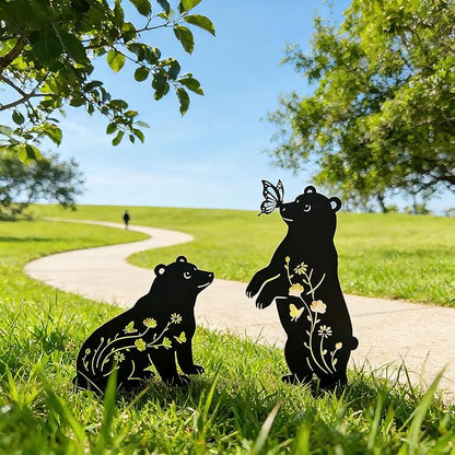 Bear Garden Decor for Outside, Metal Bear Decorative Garden Stakes Set of 2, Rust-Proof Black Silhouette Yard Art for Lawn,Patio,Backyard Outdoor Decorations, Gifts for Animal Lovers ﻿
