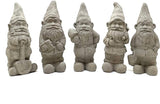 Vintage Garden Gnomes (Set/5): Solid Durable Stone Statue with Aged Texture. Sealed for Outdoor Use. Handcrafted USA. (Antique/Gray)