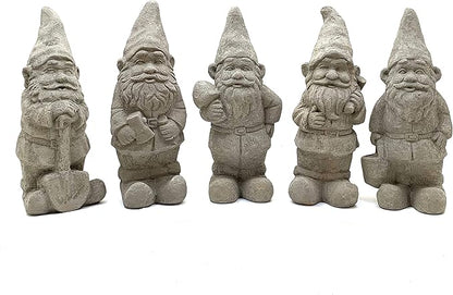 Garden Gnome with Mallet: Solid Durable Stone Statue with Vintage Texture. Sealed for Outdoors. Handcrafted USA. (Antique/Gray)