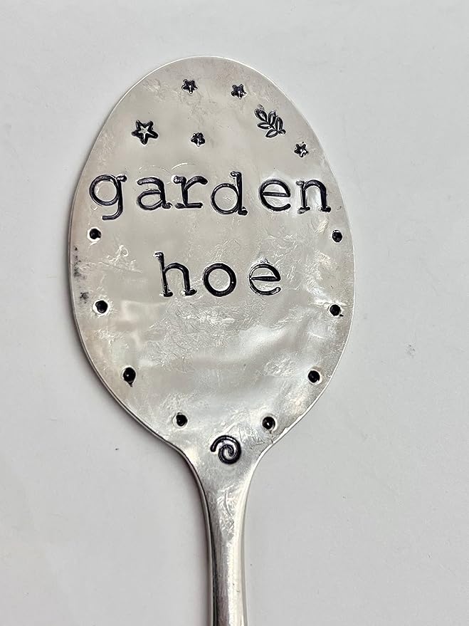 Garden Marker GARDEN HOE silly hand stamped Tea Spoon for Garden Herb or Flowers