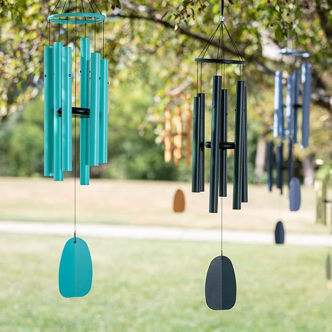 Woodstock Chimes Bells of Paradise Medium 32" Cyan Outdoor Memorial Gift, Wind Chimes for Backyard, Porch, Garden Patio Decor, Deep Tone Windchime BPMCY