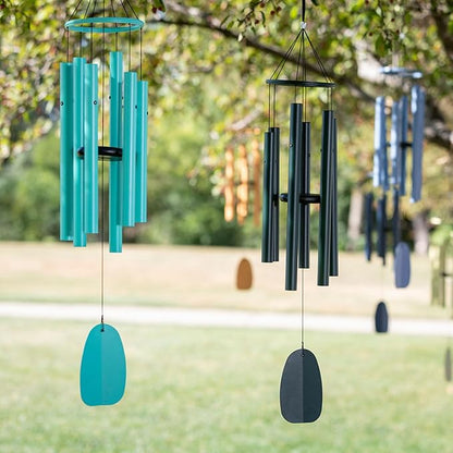 Woodstock Chimes Bells of Paradise Medium 32" Cyan Outdoor Memorial Gift, Wind Chimes for Backyard, Porch, Garden Patio Decor, Deep Tone Windchime BPMCY