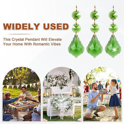 M METERXITY 10PCS Crystal Suncatcher 2 Leaves Prisms Pendants Ornament, 38mm Chandelier Hanging Crystal Sun Catcher Beads for Home Garden Windows Wedding DIY Decoration [Medium Green]