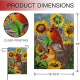 Hzppyz Fall Sunflower Cardinal Garden Flag Double Sided, Autmun Watercolor Flower Red Bird Decorative House Yard Outdoor Small Burlap Flag, Spring Summer Decor Farmhouse Home Outside Decoration 12x18