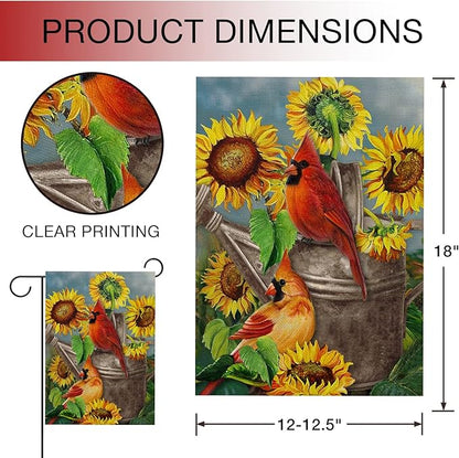 Hzppyz Fall Sunflower Cardinal Garden Flag Double Sided, Autmun Watercolor Flower Red Bird Decorative House Yard Outdoor Small Burlap Flag, Spring Summer Decor Farmhouse Home Outside Decoration 12x18