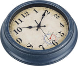Outdoor Clocks Waterproof with Thermometer Rustic Coastal Wall Clock Decor for Patio Pool Garden(12 Inch,Blue)