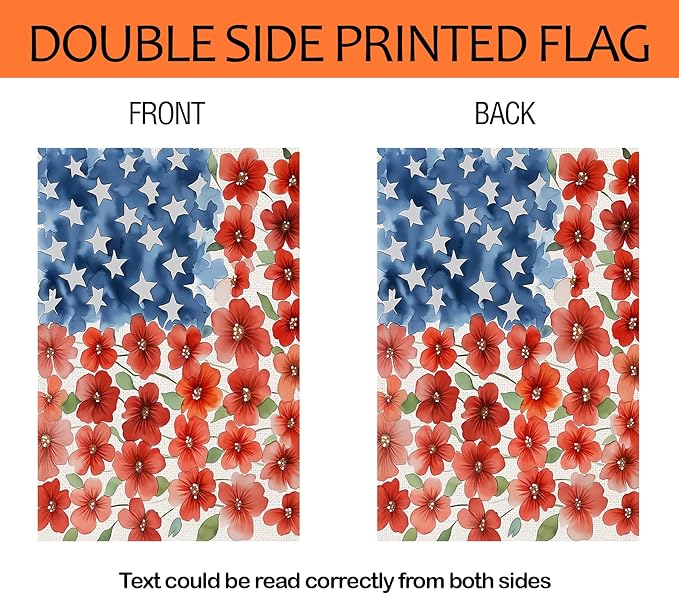 4th of July Patriotic Garden Flags 12x18 Inch Vertical Double Sided Outside, Memorial Day Independence Day Floral Yard Flag Decor, Holiday Outdoor Spring Summer Seasonal Decorations for Home