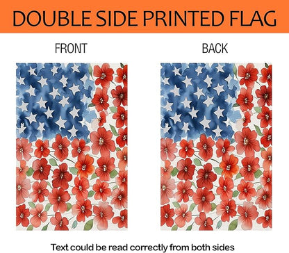 4th of July Patriotic Garden Flags 12x18 Inch Vertical Double Sided Outside, Memorial Day Independence Day Floral Yard Flag Decor, Holiday Outdoor Spring Summer Seasonal Decorations for Home