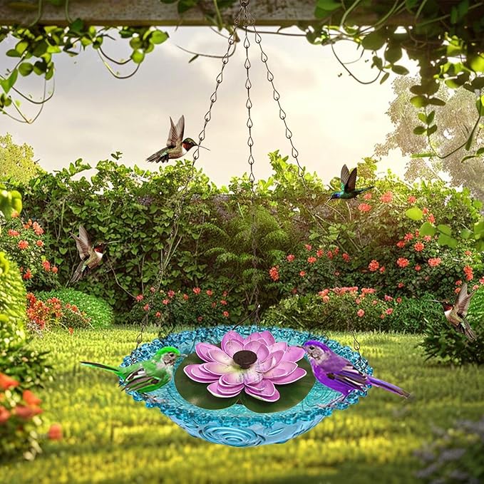 Hanging Solar Bird Bath Fountain, Hanging Bird Bath with Solar Fountain Pump, Bird Bath Fountain, Solar Powered Metal Bird Bath Bowl for Outdoor Garden Backyard Patio