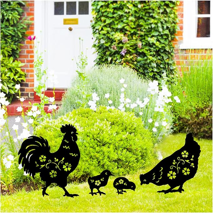 Chicken Metal Garden Stakes Decorative Chicken Gifts for Women/Men,Black Silhouette Statues for Yard Art,Outdoor Decor,Outside,Patio,Lawn Ornaments,Garden Decorations