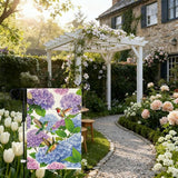 Baccessor Spring Summer Hydrangea Garden Flag 12.5 x 18 Inch Double Sided Burlap Flower Green Leaf Farmhouse Small Yard Flag Summer Holiday Seasonal Outdoor Outside Decoration