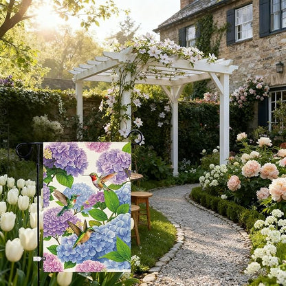 Baccessor Spring Summer Hydrangea Garden Flag 12.5 x 18 Inch Double Sided Burlap Flower Green Leaf Farmhouse Small Yard Flag Summer Holiday Seasonal Outdoor Outside Decoration