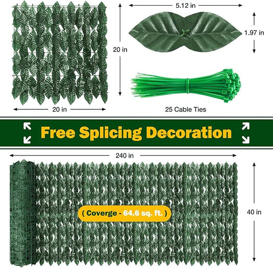 240x40 Inch Artificial Ivy Privacy Fence Screen, Faux Ivy Greenery Backdrop Ivy Vine Leaf Hedges Fencing Panels Greenery Wall Privacy for Patio, Balcony, Garden, Backyard Indoor Outdoor Decor