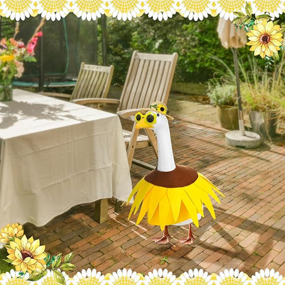 MASU&FHWE Sunflower Goose Outfit Spring Costume Set, Dress with Straw Hat and Sunglasses for 23" Cement Goose Statue, Outdoor Garden Yard Patio Lawn Decor