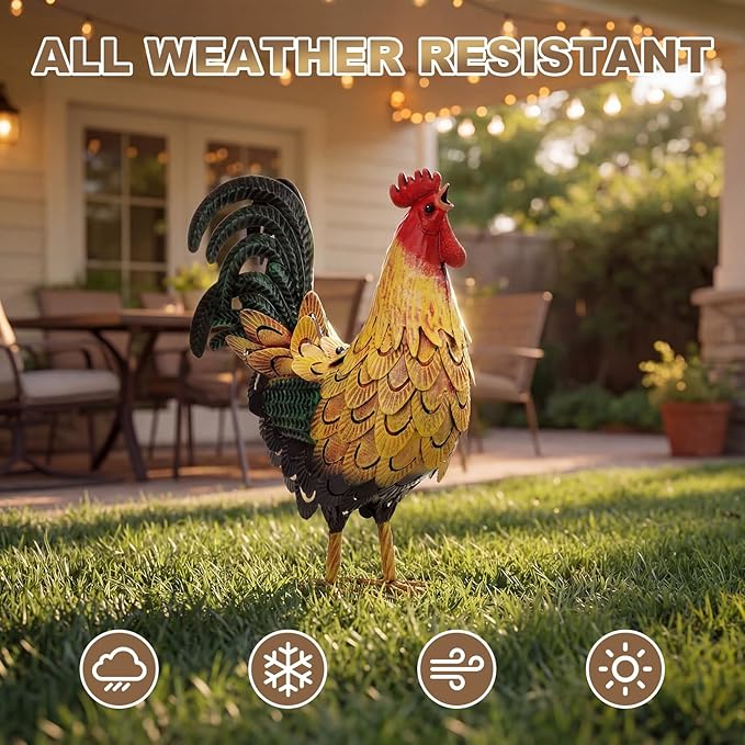 Zhengmy Metal Rooster Garden Statue Lifelike Colorful Metal Rooster Yard Decor Hand-Painted Iron Chicken Sculpture for Patio Lawn Backyard Farmhouse Outdoor Indoor Decoration(Multicolor)