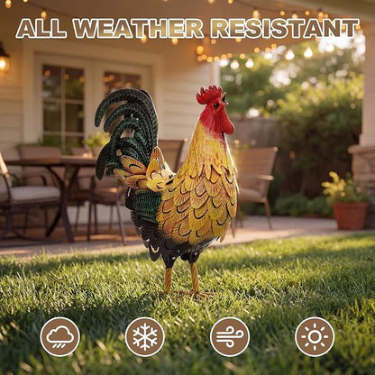 Zhengmy Metal Rooster Garden Statue Lifelike Colorful Metal Rooster Yard Decor Hand-Painted Iron Chicken Sculpture for Patio Lawn Backyard Farmhouse Outdoor Indoor Decoration(Multicolor)