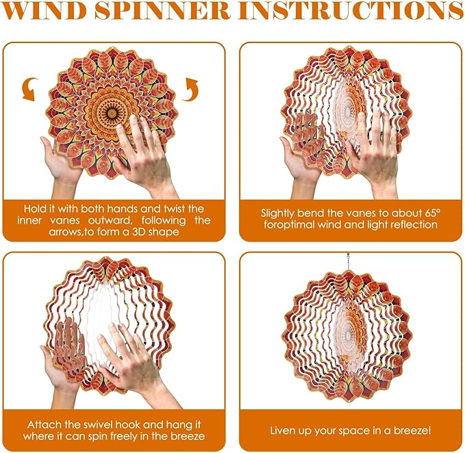 Stainless Steel Wind Spinner Sunflower, 12-Inch 3D Kinetic Metal Hanging Wind Spinners Outdoor, Flowers Yard Art Garden Porch Indoor Outdoor Decor