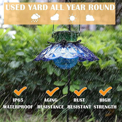 XUWEN Solar Lights Outdoor Waterproof - Blue Solar Flower Light with Crackle Globe Glass Light, Hanging Lanterns Decorative Outdoor for Yard Walkway Lawn Fence,Christmas Housewarming Gifts for Women.