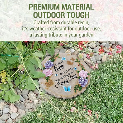 MyGift 9 Inch Resin Memorial Stepping Stone, Butterfly & Floral Sympathy Plaque, Bereavement Remembrance Gifts for Loss of Loved One, Outdoor Remembrance Stone