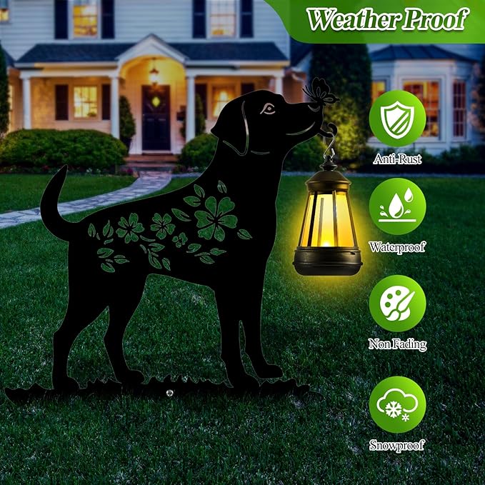 Tfro & Cile Dog Solar Light Outdoor Garden Lantern Stake Decorative Black Ornament with Butterfly Silhouette Decoration for Yard Lawn Patio