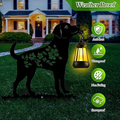 Tfro & Cile Dog Solar Light Outdoor Garden Lantern Stake Decorative Black Ornament with Butterfly Silhouette Decoration for Yard Lawn Patio