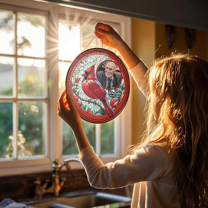 NAZENTI Custom Memorial Photo Gift for Dad, Personalized Stained Glass Window Hanging Suncatcher with Name, Keepsake and Remembrance, Sympathy in Memory of Loved One Gifts