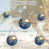 DASTOLL Stained Glass Window Hanging, Big Wave Sun Suncatcher Diamond Glass Panel Hangings Abstract Sun Catchers Decor for Birthday for Women, Men, Wife, Aunt, and Mom 14.9x14.9 in