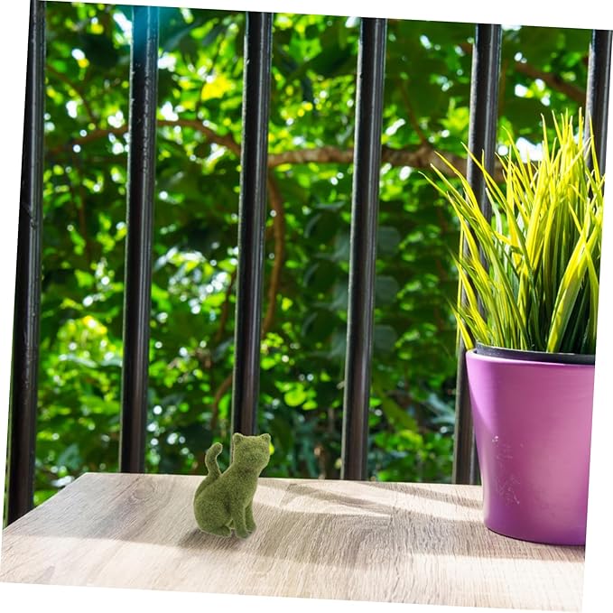 Yardwe Flocking Cat Figurine Decor Lifelike Green Flocking Kitten Statue for Outdoor Lawn Garden and Balcony Decoration Realistic Faux Moss Animal Ornament for Versatile Use