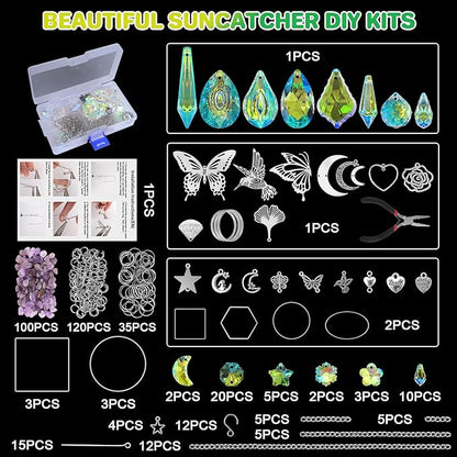 FACIACC 407 Pcs DIY Crystal Suncatcher, Sun Catchers Making Kits Craft with Hooks for Adults, Hanging Decorative with Chain Crystals Rainbow for Indoor Outdoor Garden Windows and Party Decor